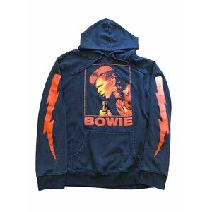 David Bowie Black Hoodie Pullover Sweatshirt Size Large Lighting Bolt Sleeves